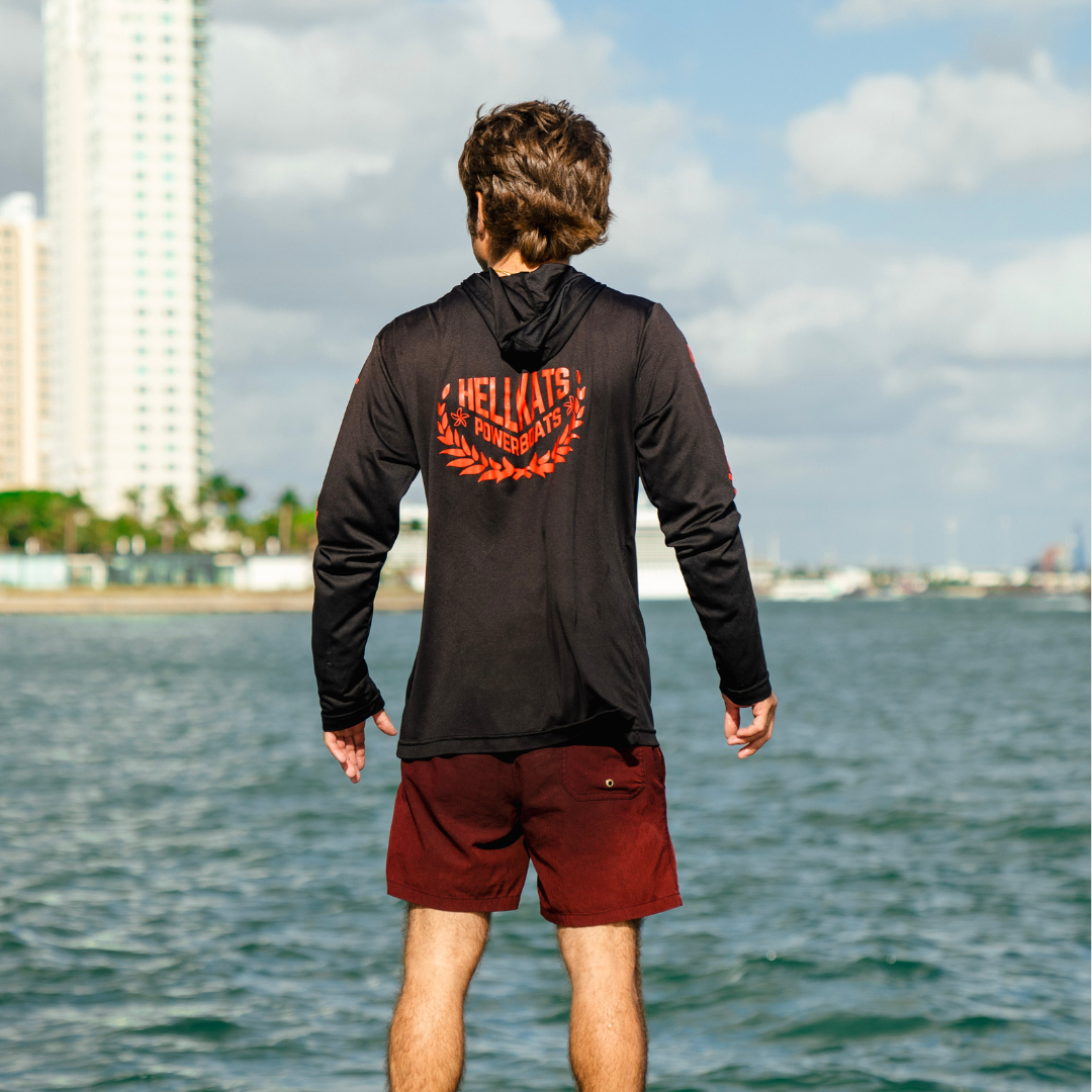 Long Sleeve Hooded Sun Shirt - Black/Red