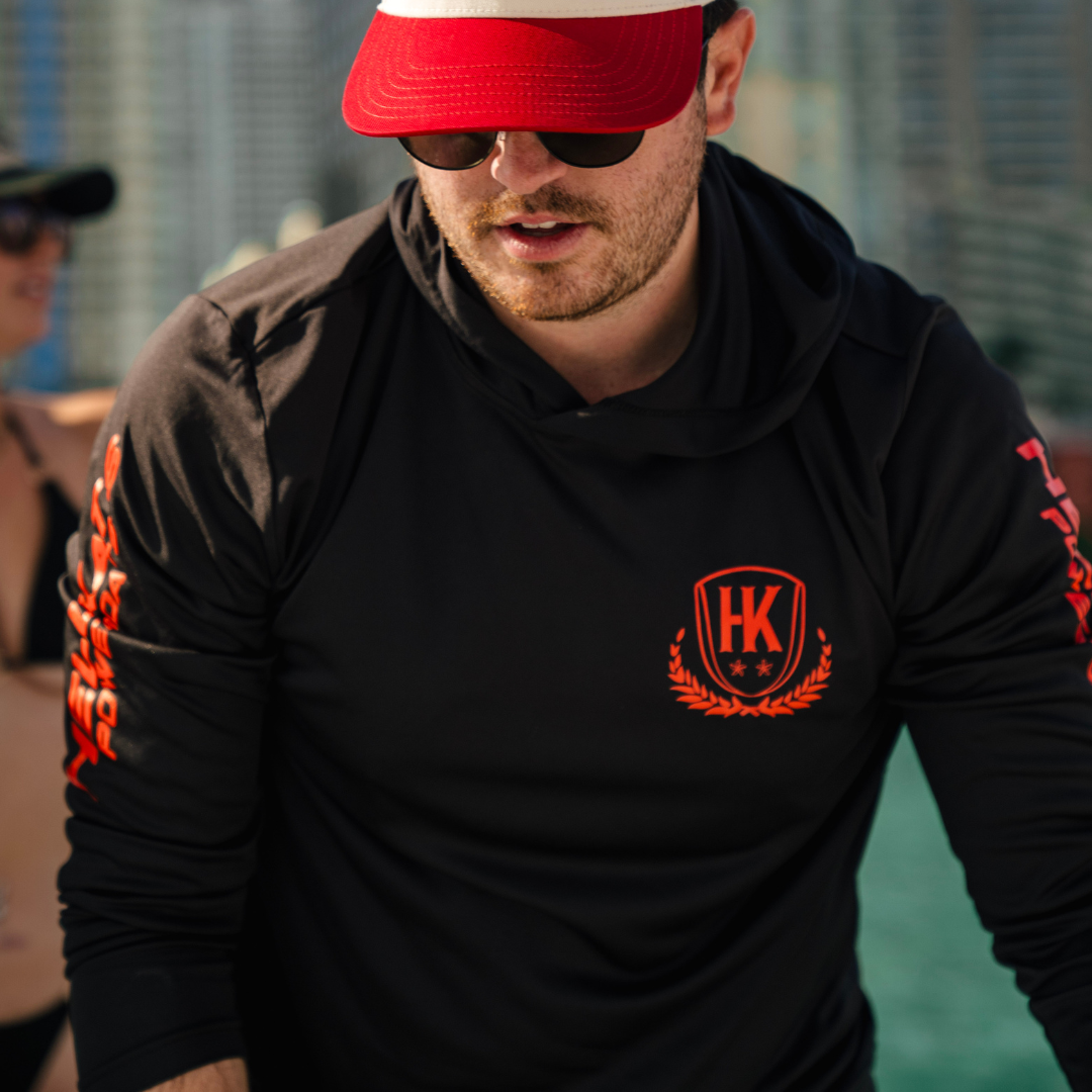 Long Sleeve Hooded Sun Shirt - Black/Red